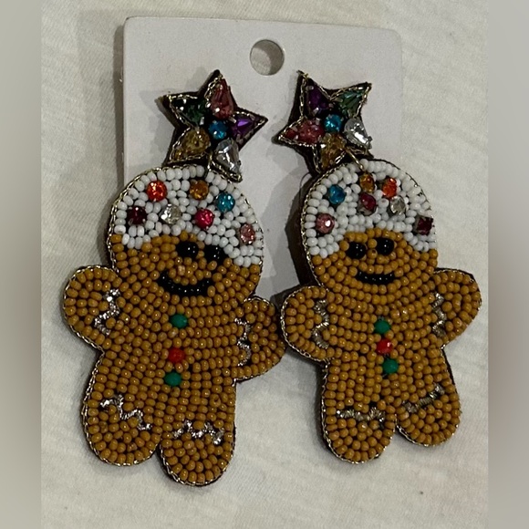 Viola Seedbead Gingerbread man Earrings - Picture 1 of 4